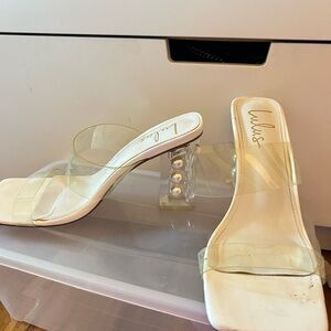 Lulu's Clear Strap Heels with Pearl Accent - White